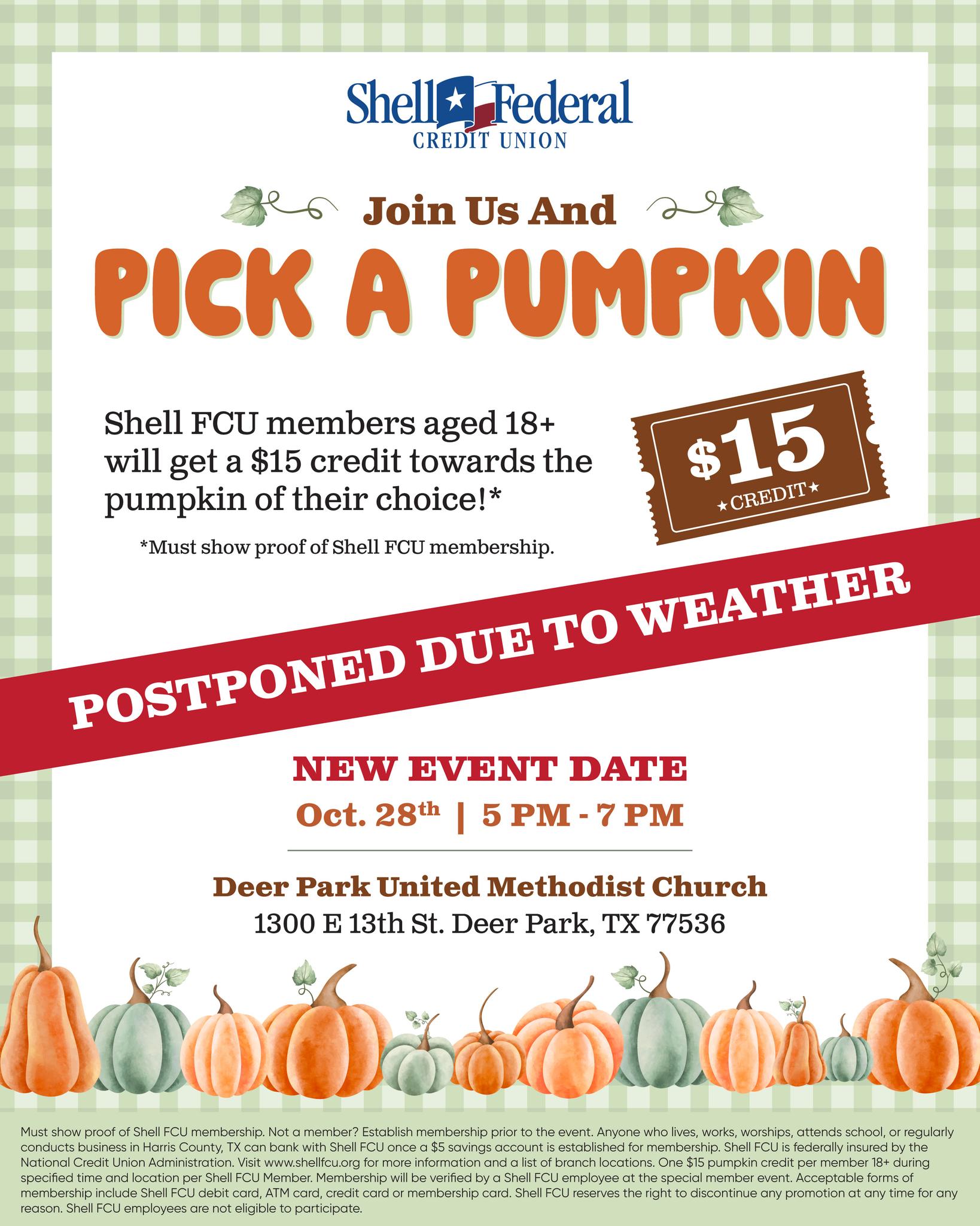 Shell - Due to the weather, our Pick a Pumpkin event has been ...