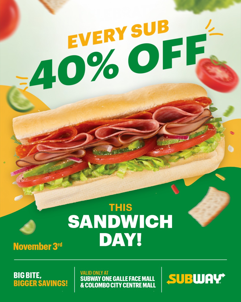 Subway - Celebrate World Sandwich Day with a massive 40% OFF every sub ...