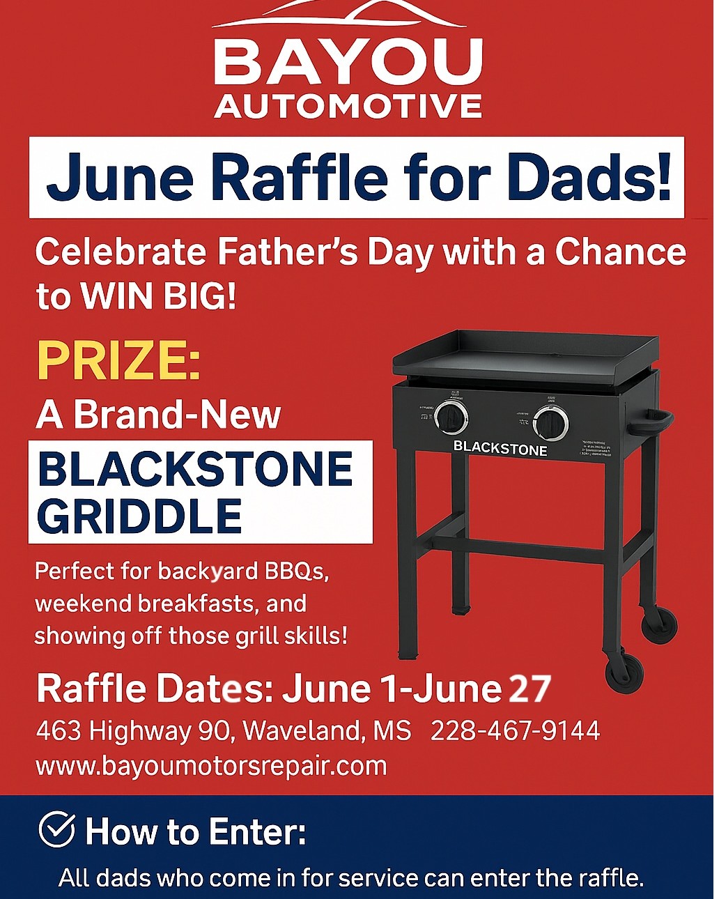 🎉 FATHER’S DAY RAFFLE TIME! 🎉 💪June... - Bayou Automotive | Facebook