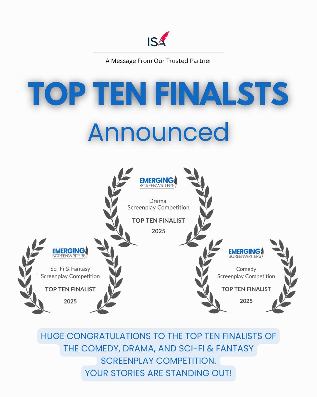 🎉 The 2025 Top Ten Finalists are... - Emerging Screenwriters | Facebook