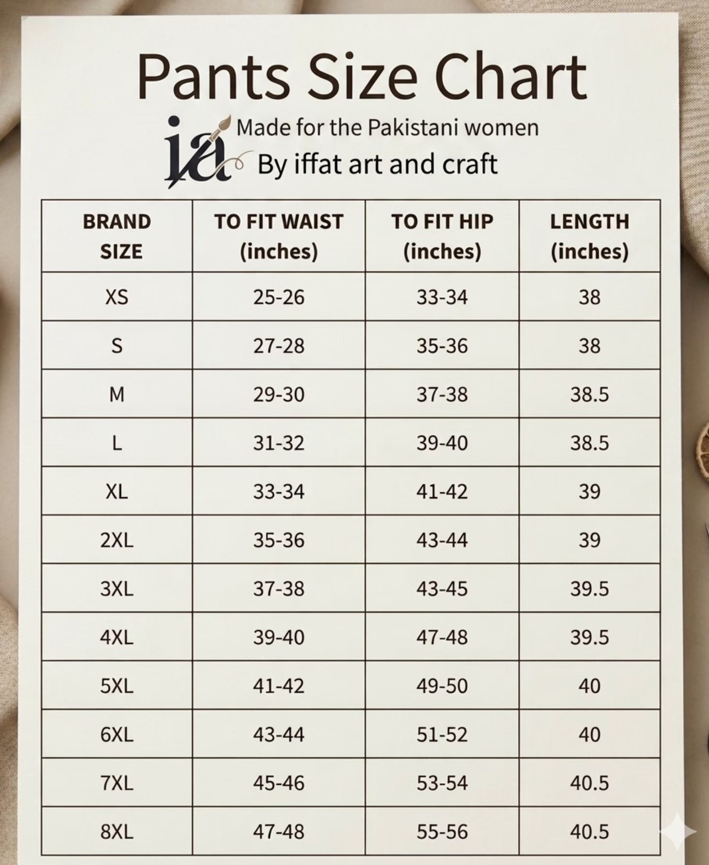 ladies dress size chart india for indian and Pakistani women.#iffatartandcraft Basics