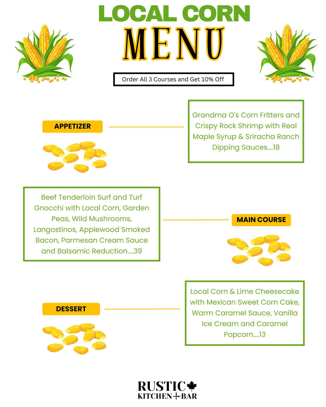🌽 Introducing Our Local Corn Menu... - Rustic Kitchen + Bar | Facebook