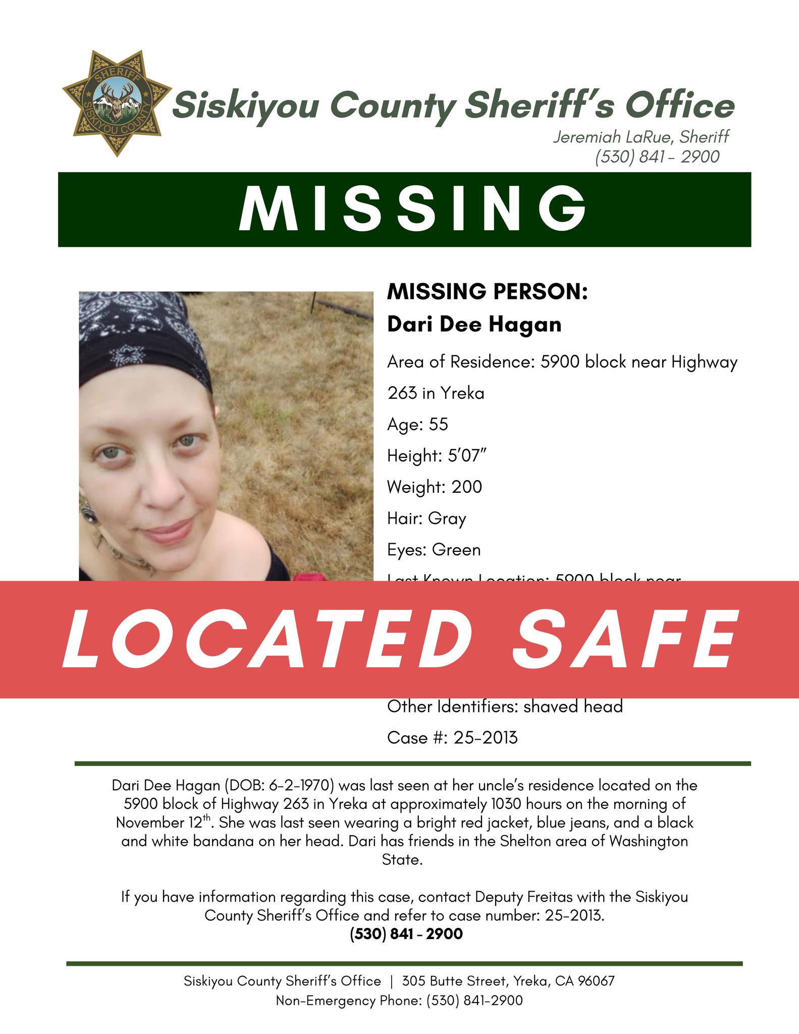 Siskiyou - - MISSING PERSON (UPDATE)- 11/13/2025 10:39 pm - LOCATED ...