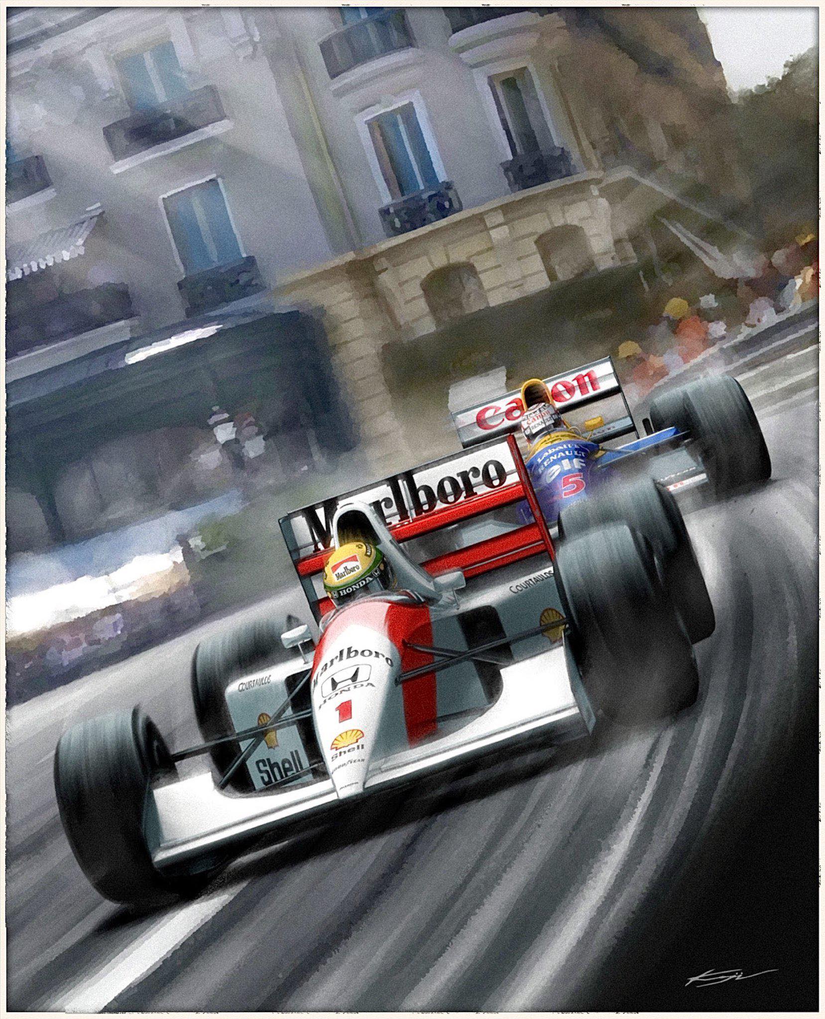 The Battle of Monaco 1992 / セナVSマンセル 水彩画 Senna vs Mansell. The greatest Monaco battle ever. Enjoy the final
