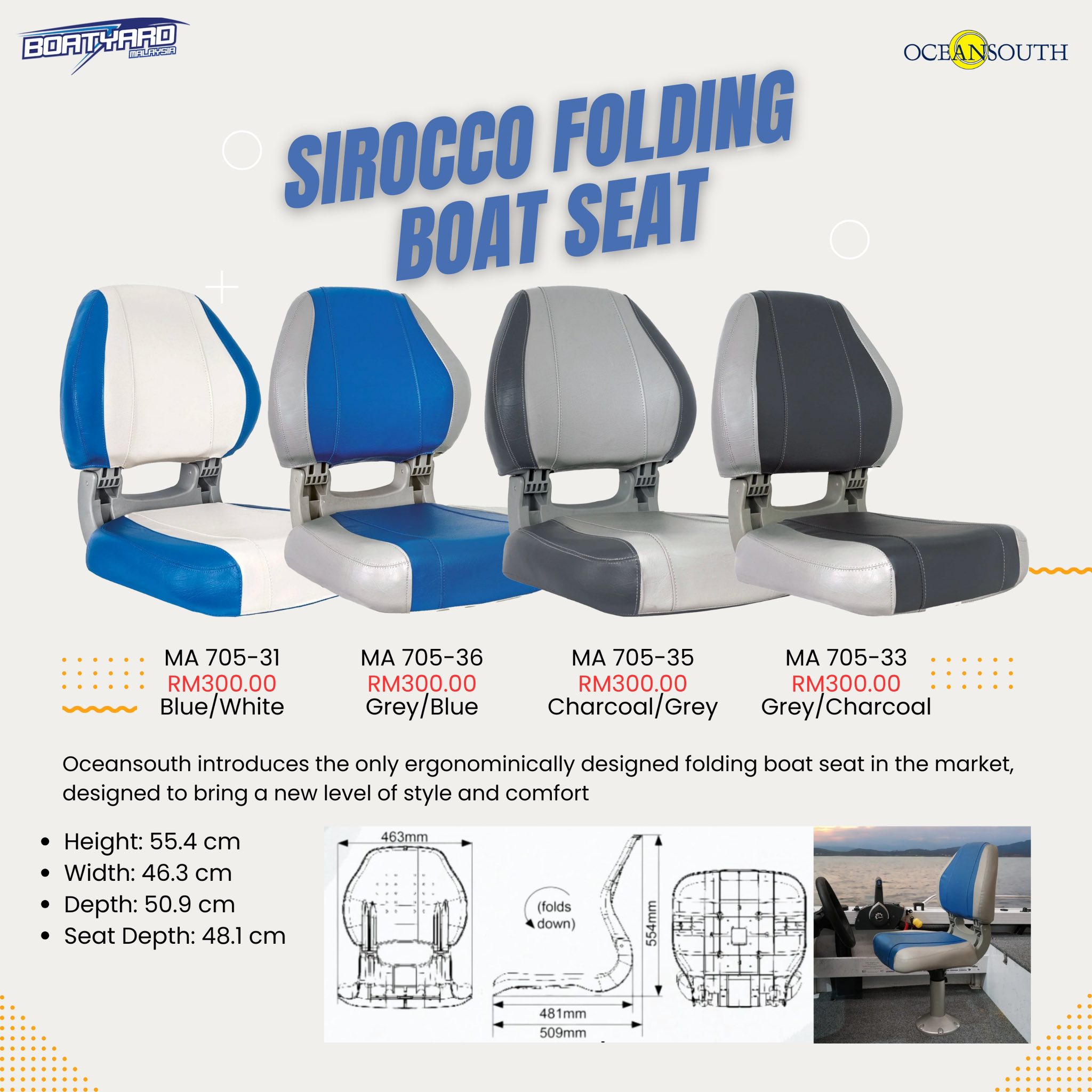 Folding Boat Seat Grey Charcoal (Bass Fishing Vinyl Marine Upholstery Speedboat