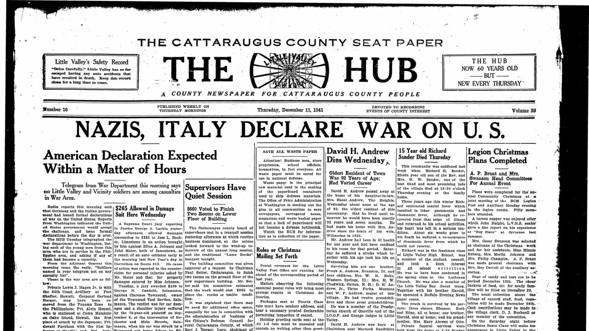 The Dec. 10, 1941, issue of the Naples Record gave front-page