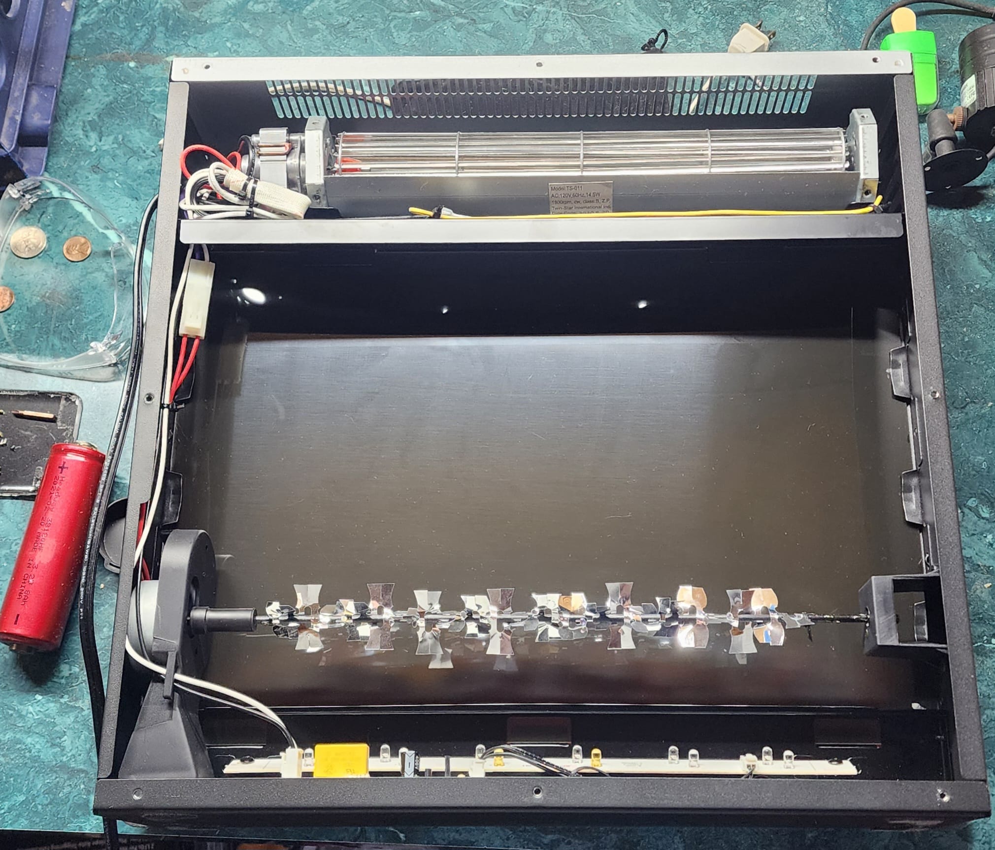 Electric Fireplace Internal Components and 'No User Serviceable