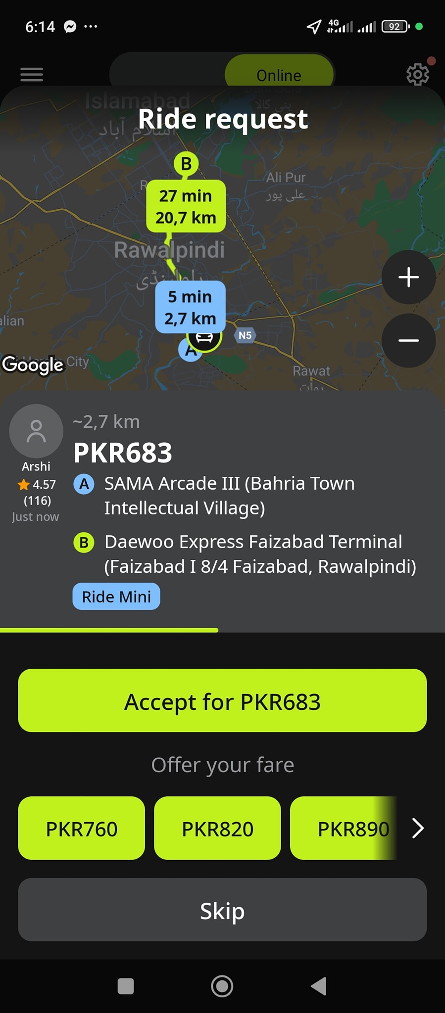 inDrive Pakistan | یہ دیکھیں چوبیس کلو میٹر کا کرایہ اٹھائیس روپے کلو ...