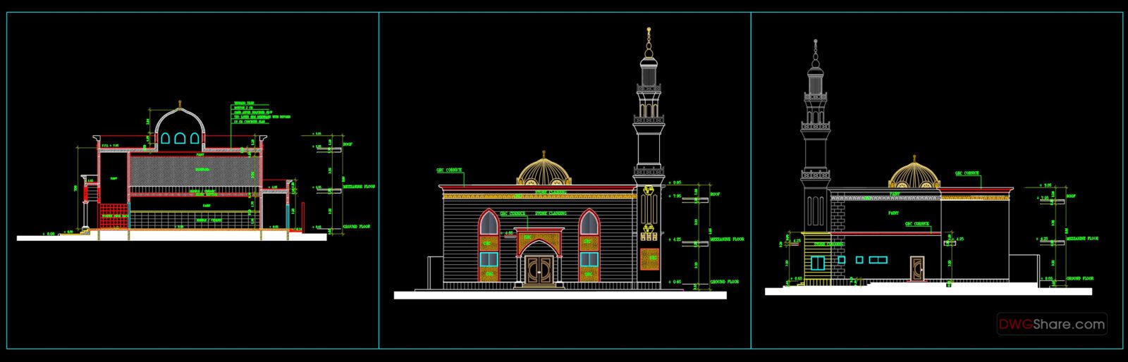 Free download Cad Blocks Group | 16.Mosque Minaret Elevation and ...