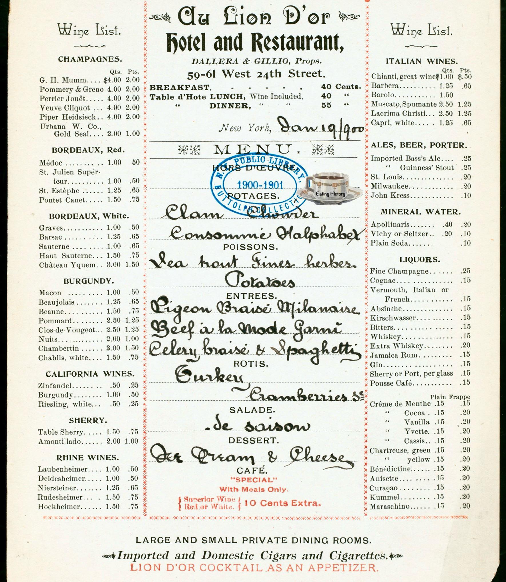 Menu from Au Lion d