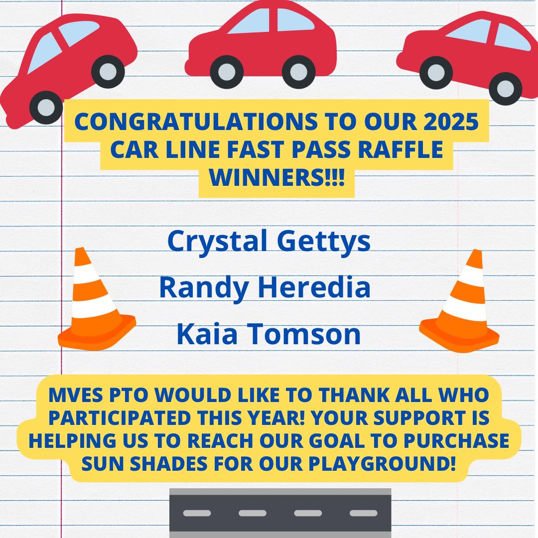 Car rider raffle winners... - Mountain View Elementary PTO | Facebook