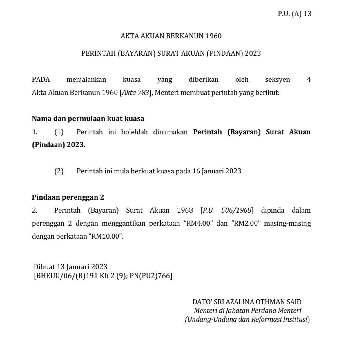 Fees for Statutory Declaration(SD) will be revised upwards to RM10 from ...