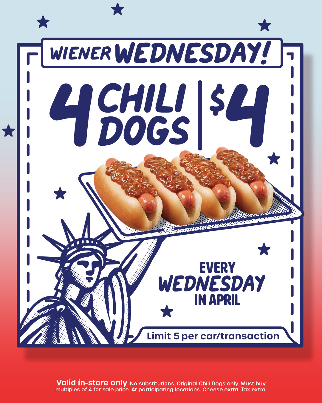 Wienerschnitzel - Write off your appetite! Get 4 Chili Dogs for
