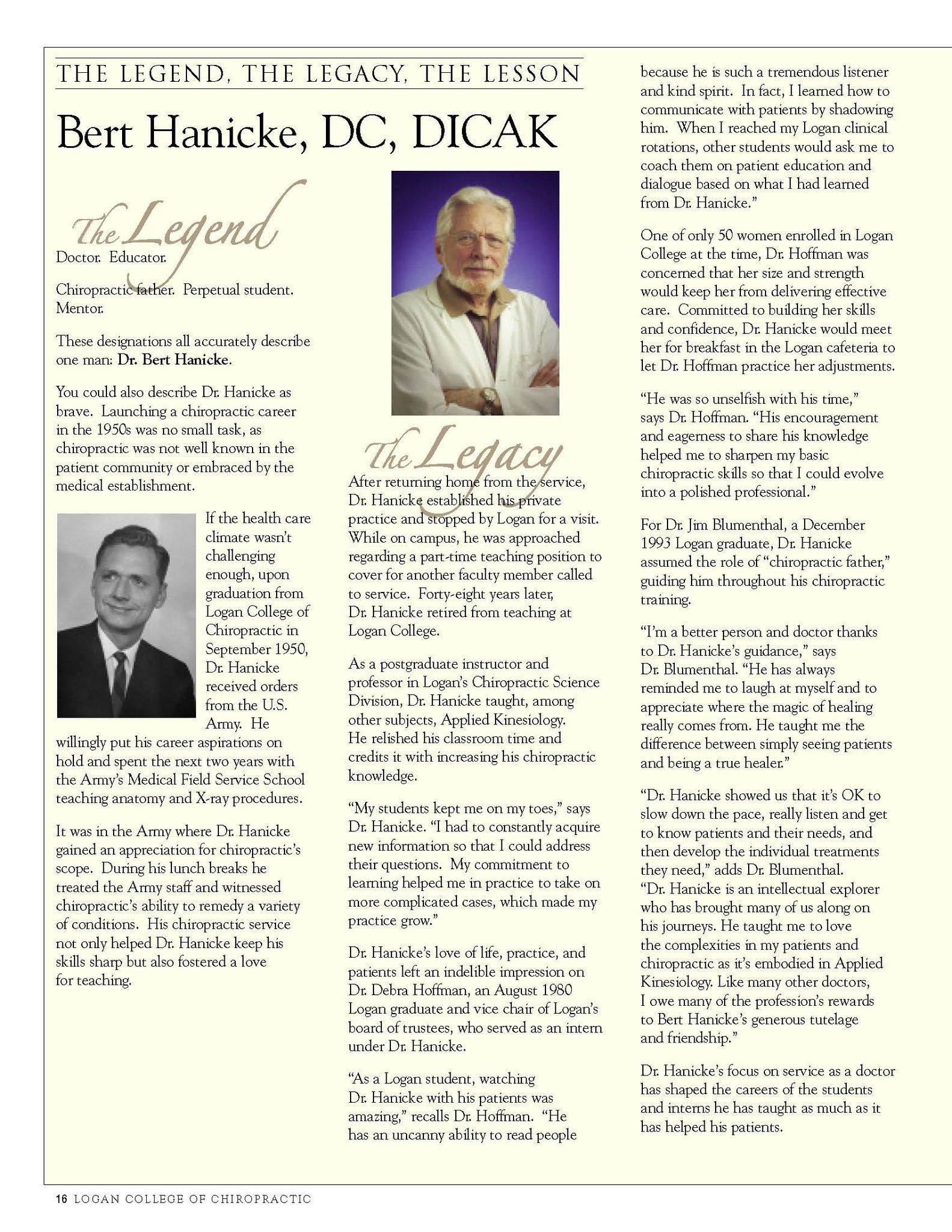 Dr. Bert Hanicke, DC, DICAK -- father to Applied Kinesiology doctors ...