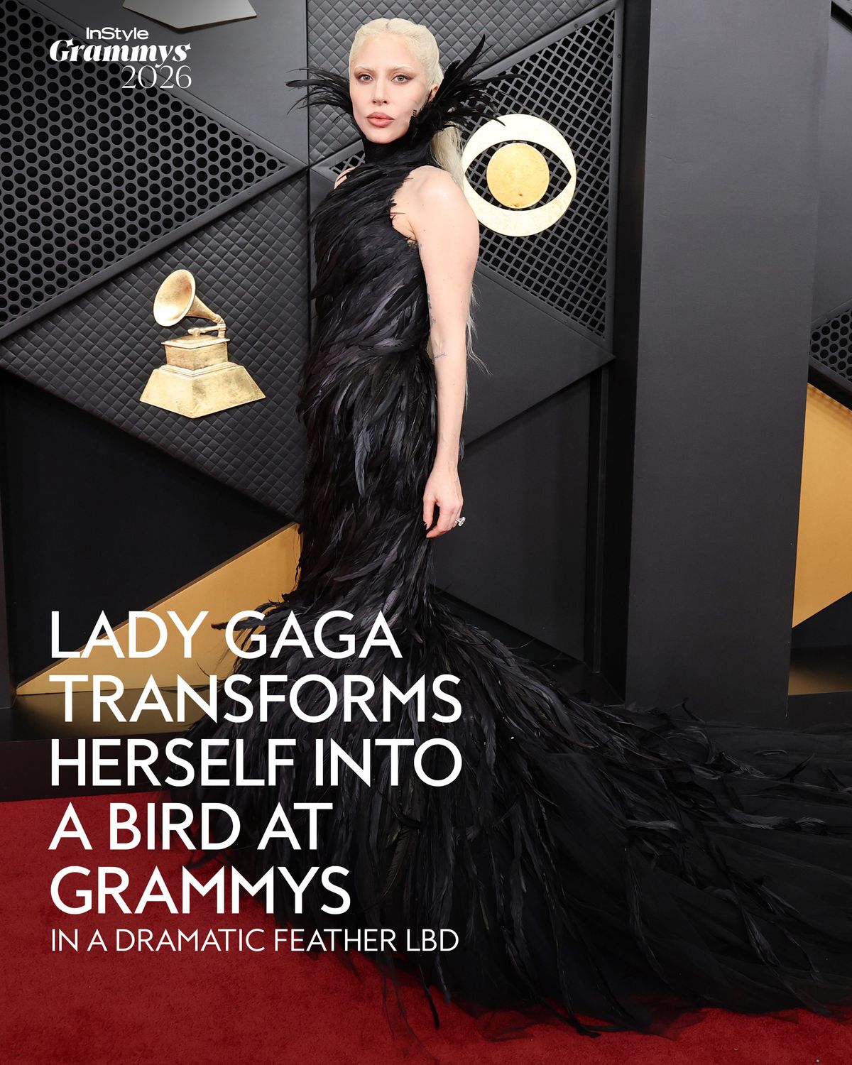 Lady Gaga is no stranger to a red carpet transformation, but for the #Grammys2026 she decided to be a bird. Click the link below for the details ⬇️