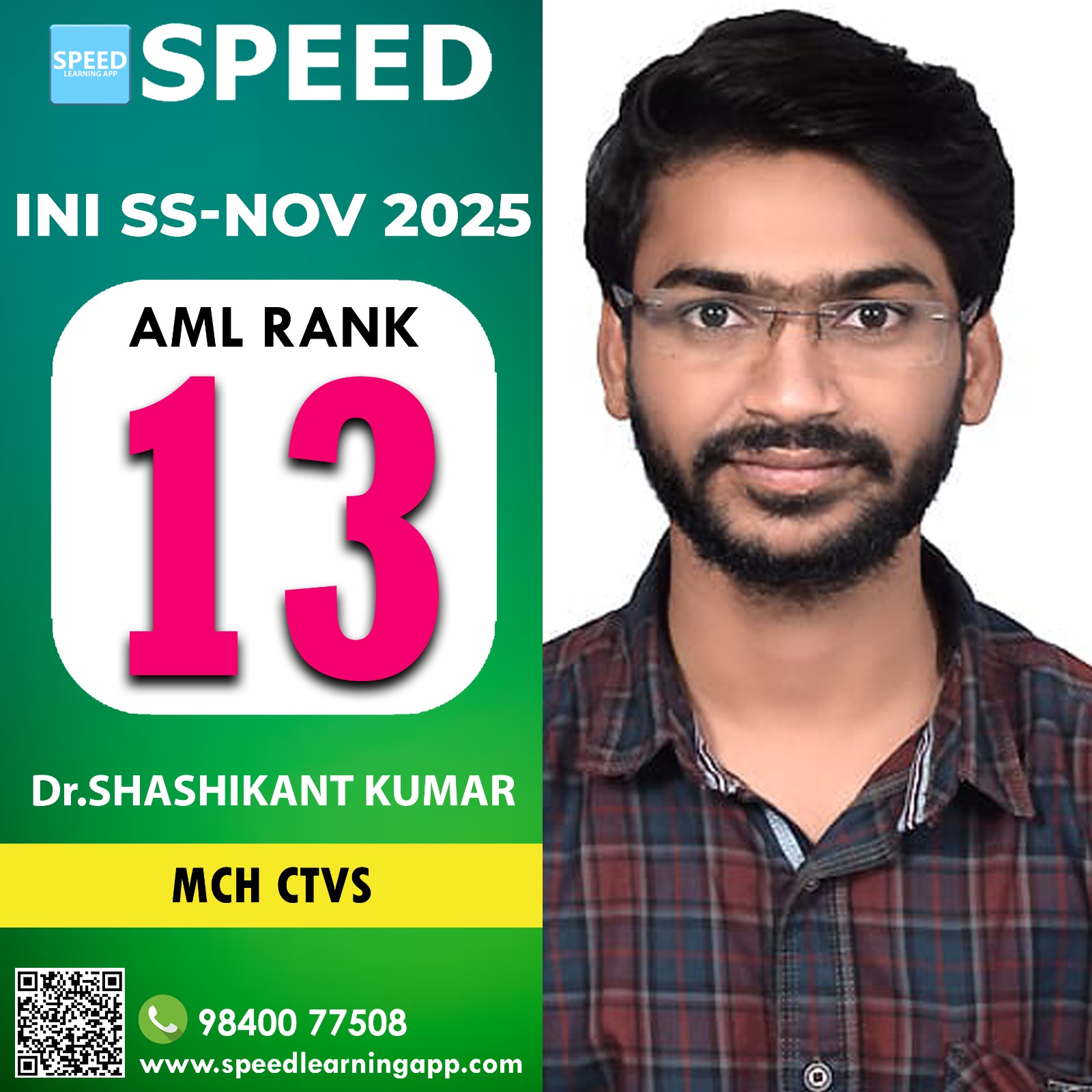 SPEED - Congratulations to Dr. Shashikant Kumar for securing AML Rank ...