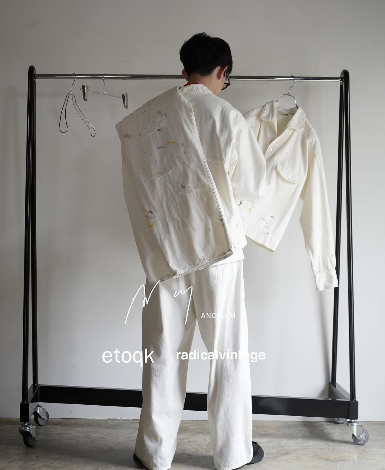 ANCELLM PAINTED LIGHT OZ DENIM OPEN COLLAR SHIRT col : WHITE size 