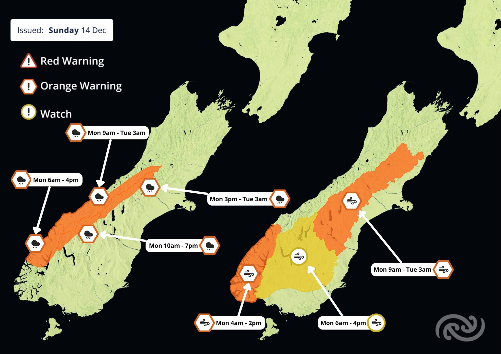 MetService New Zealand has issued heavy rain warnings for areas about ...