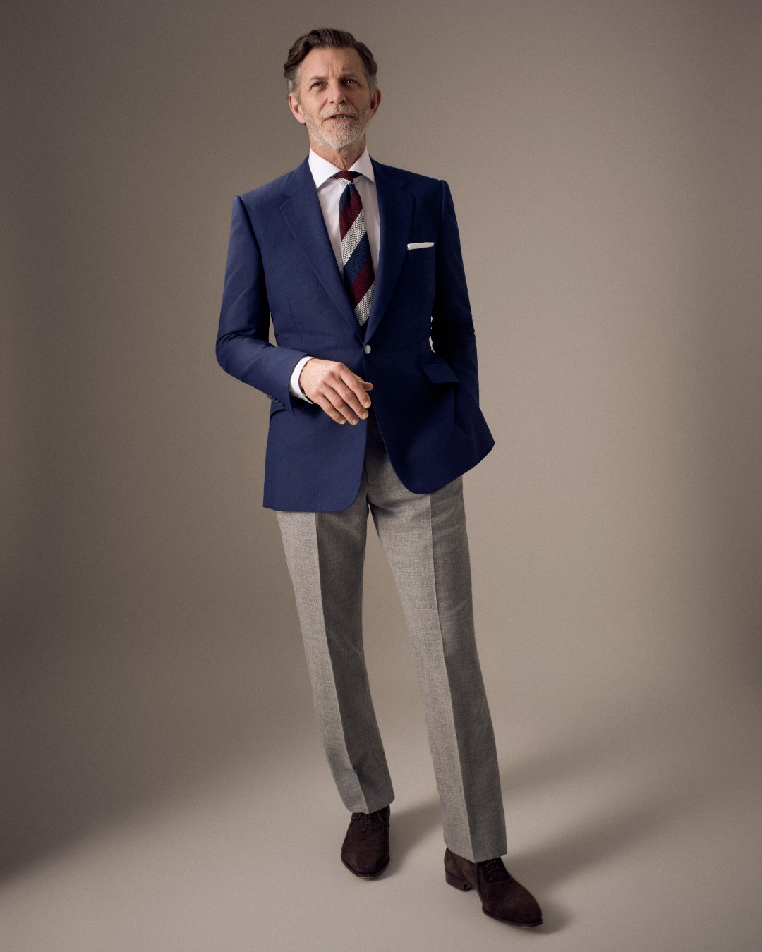 grey dress pants navy blazer Few pieces are as enduring as a blazer, and few translate as naturally across occasions. This season, we have taken a lighter approach, a spring navy in richly textured hopsack, its except sale