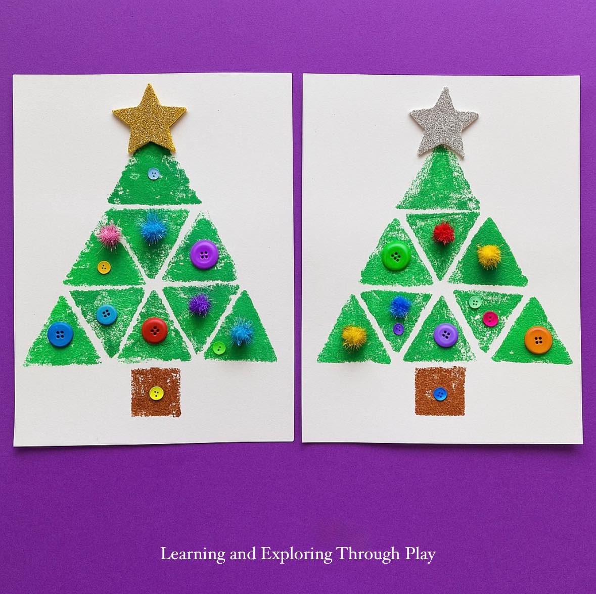 Learning - 🎄 Sponge Printed Trees 🎄 Cut down a sponge into a triangle ...