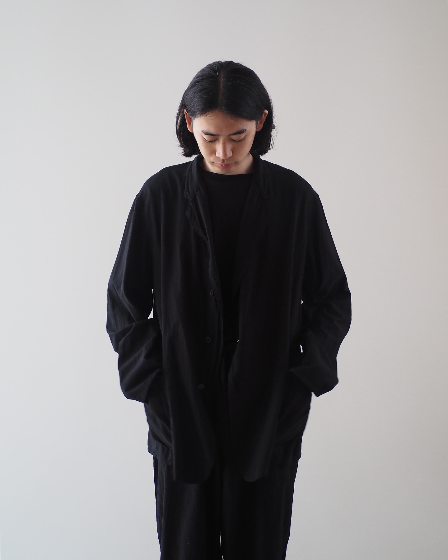 COMOLI B01-01012 KHADIコットン ジャケット color:BLACK size:1,2