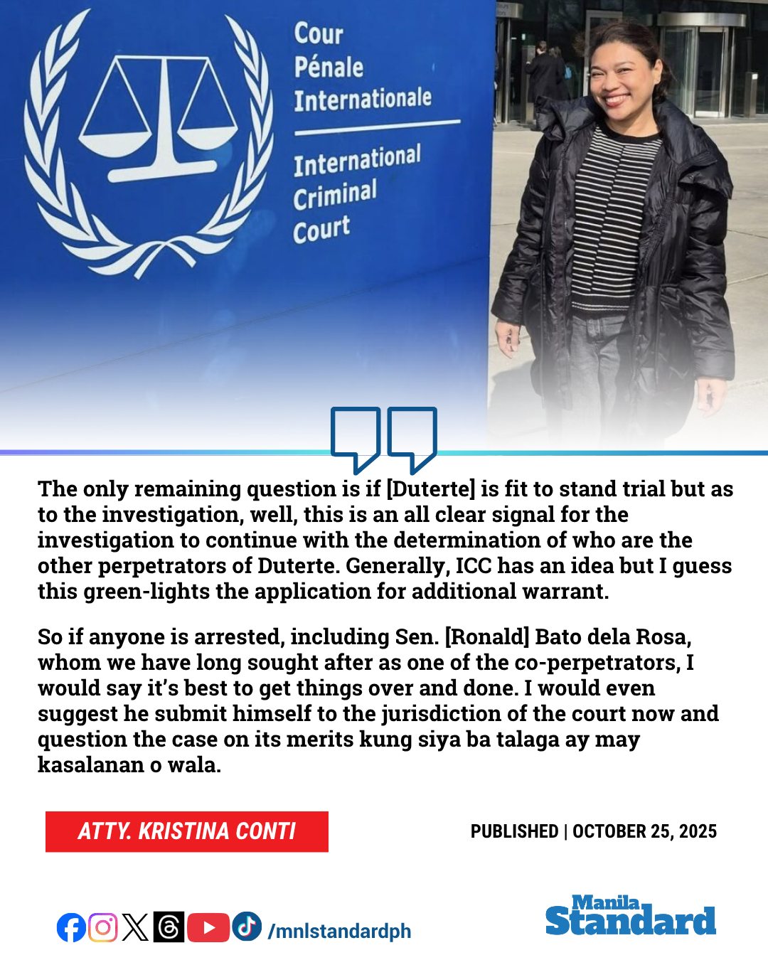 Manila - ICC MAY NOW ISSUE WARRANTS VS. DUTERTE CO-ACCUSED — CONTI ...