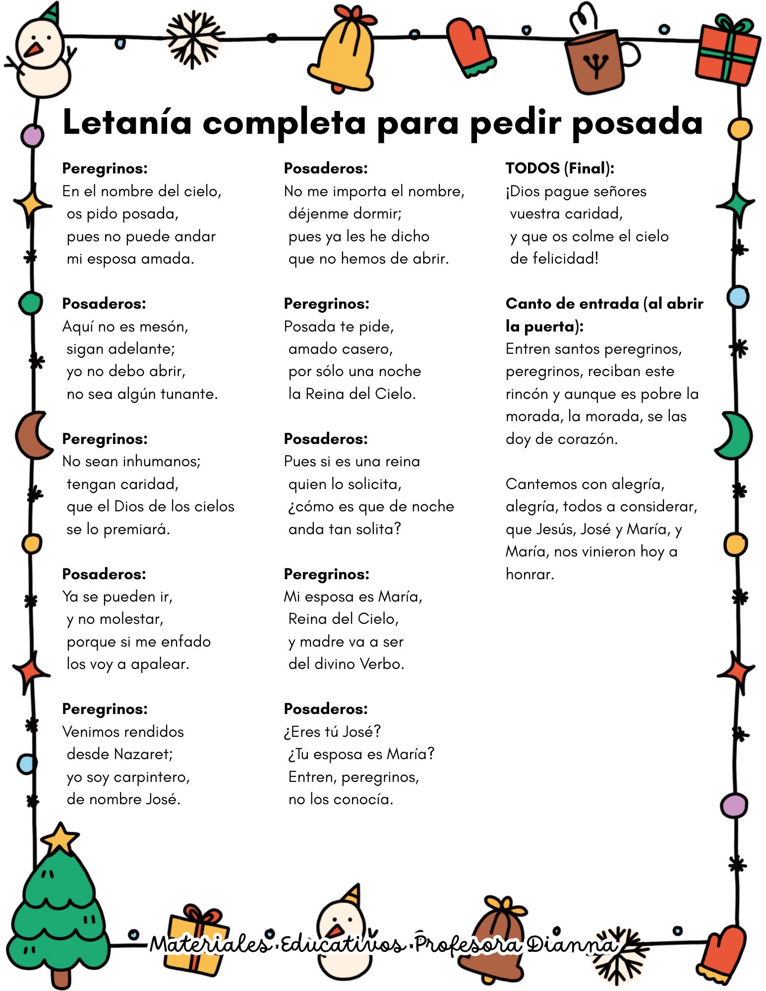 Materiales - Letanía completa para pedir posada 🎄🔔 | Facebook