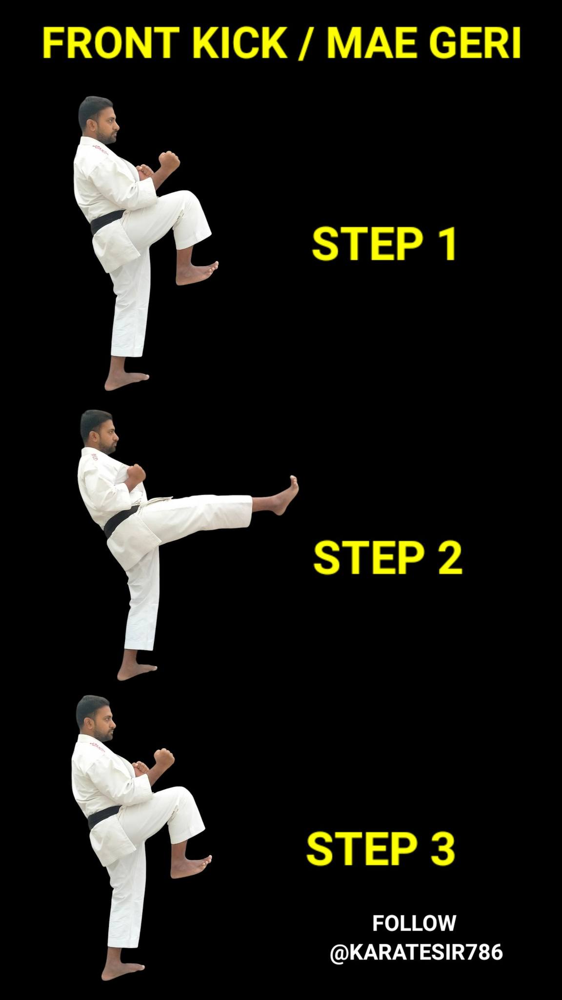 KARATE - The image illustrates the steps for performing a Mae Geri ...