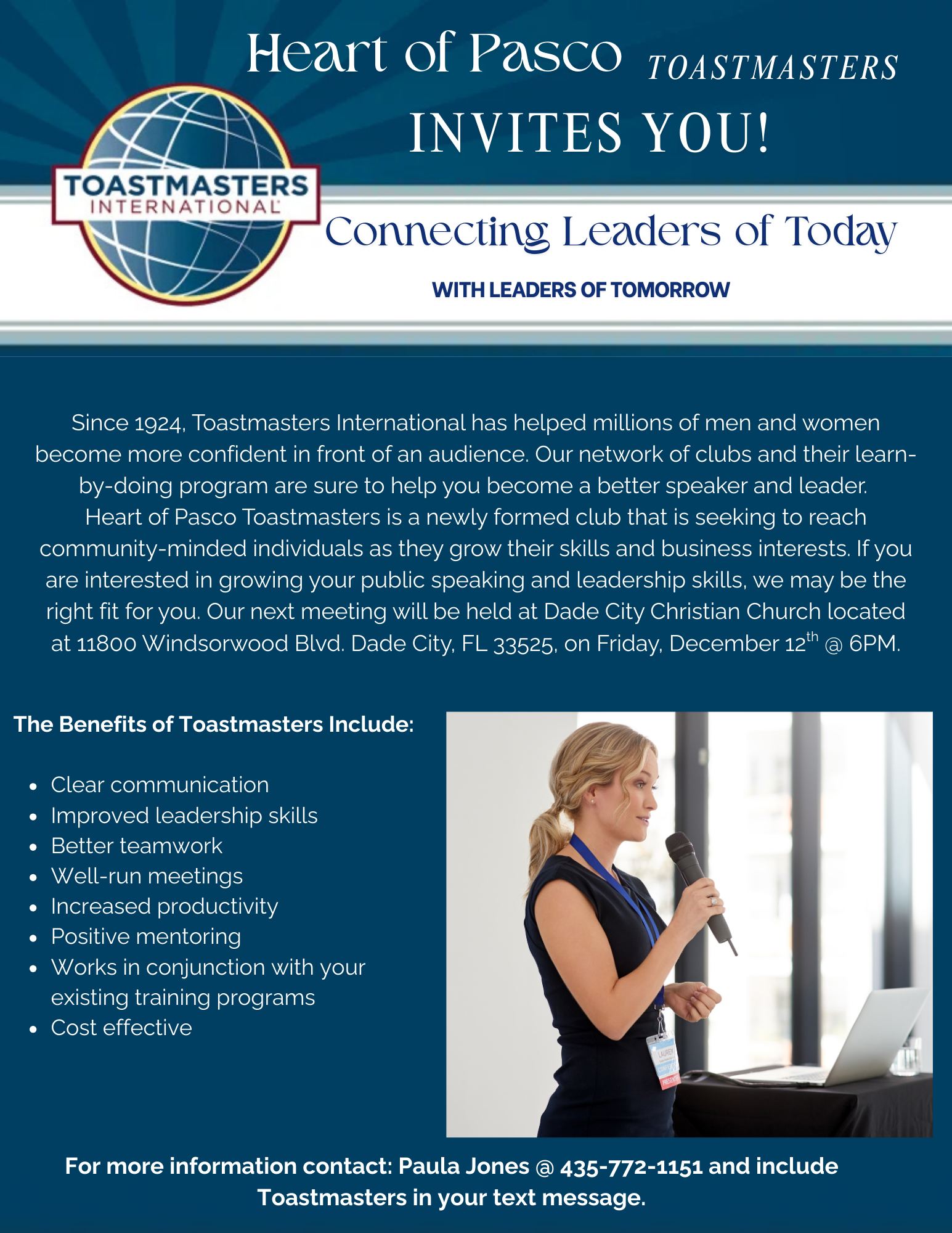 Dade - The next meeting of Heart of Pasco Toastmasters will be on ...