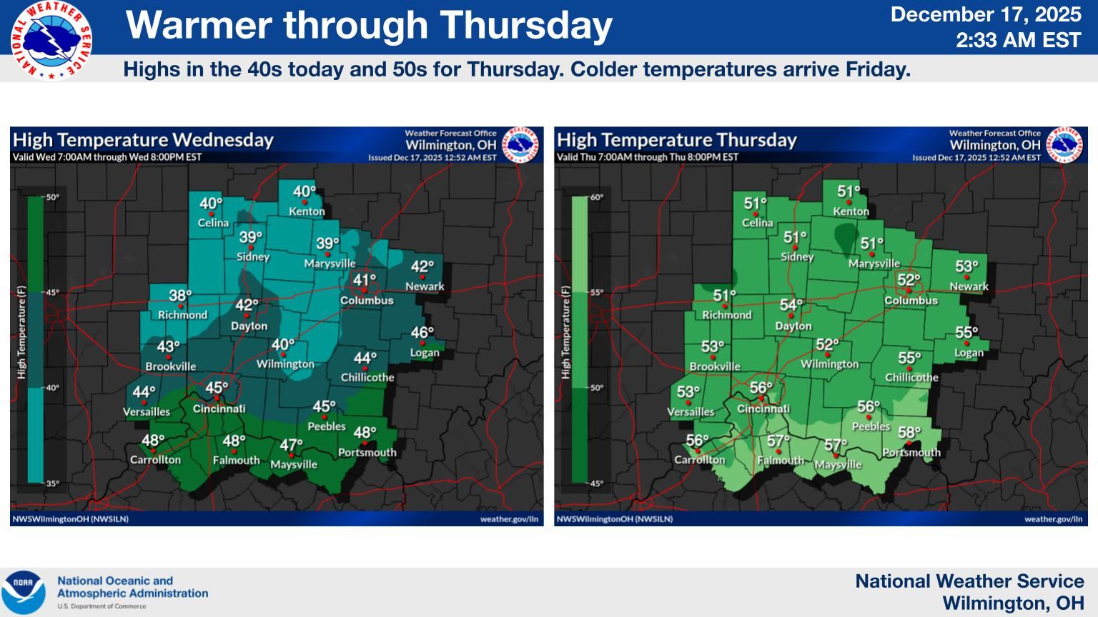 US - High temperatures will rise into 40s today and the 50s on Thursday ...
