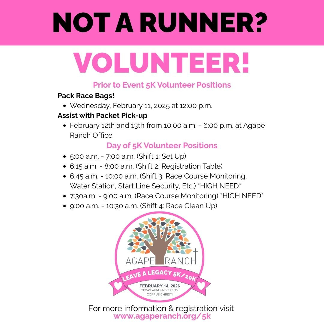 Agape Ranch - 🙌 Not a Runner? Volunteer Instead! 🙌 The... | Facebook