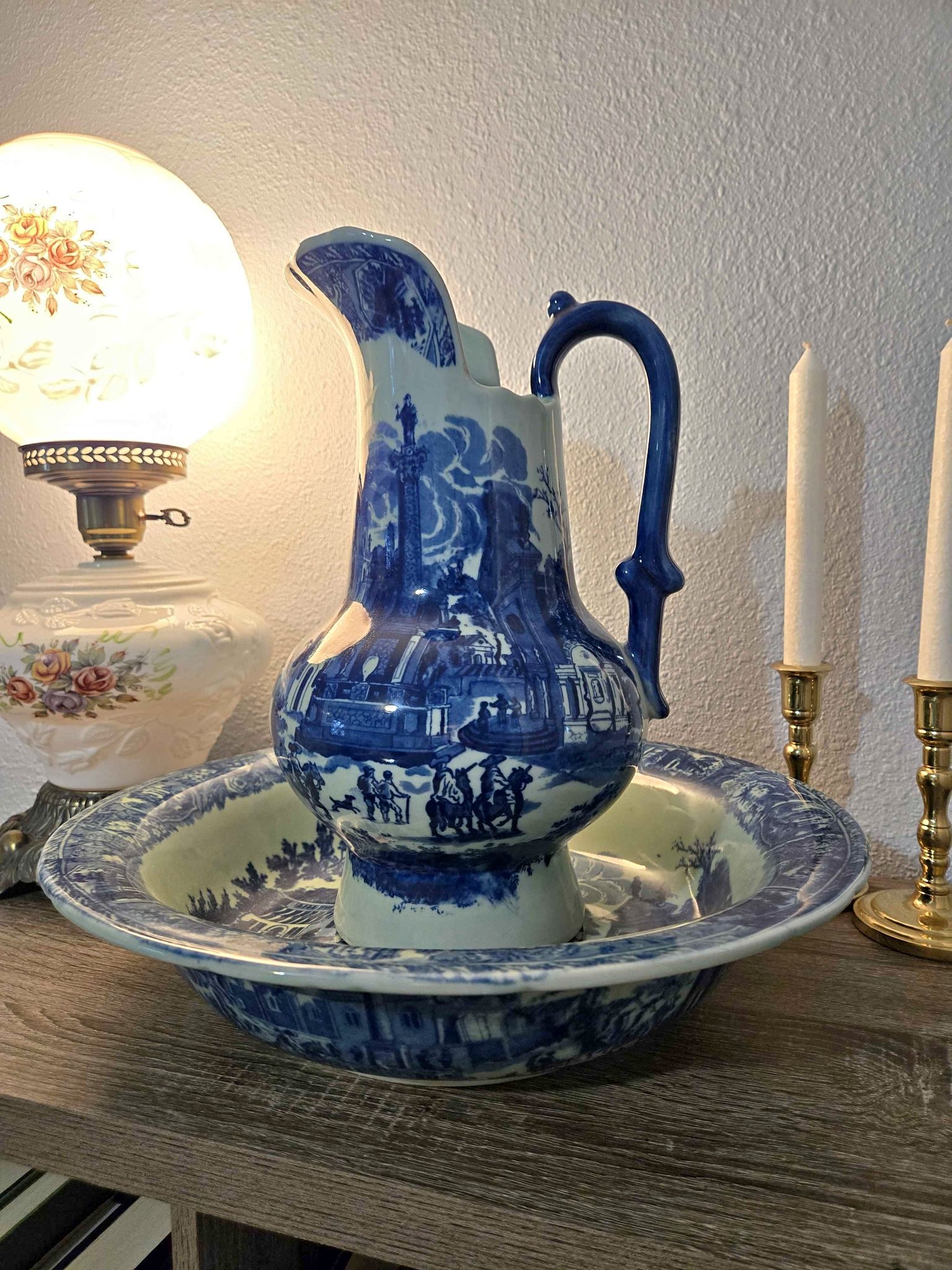 Antique c.1880 Victoria Ware Ironstone Flow Blue Pitcher & Wash Basin ...