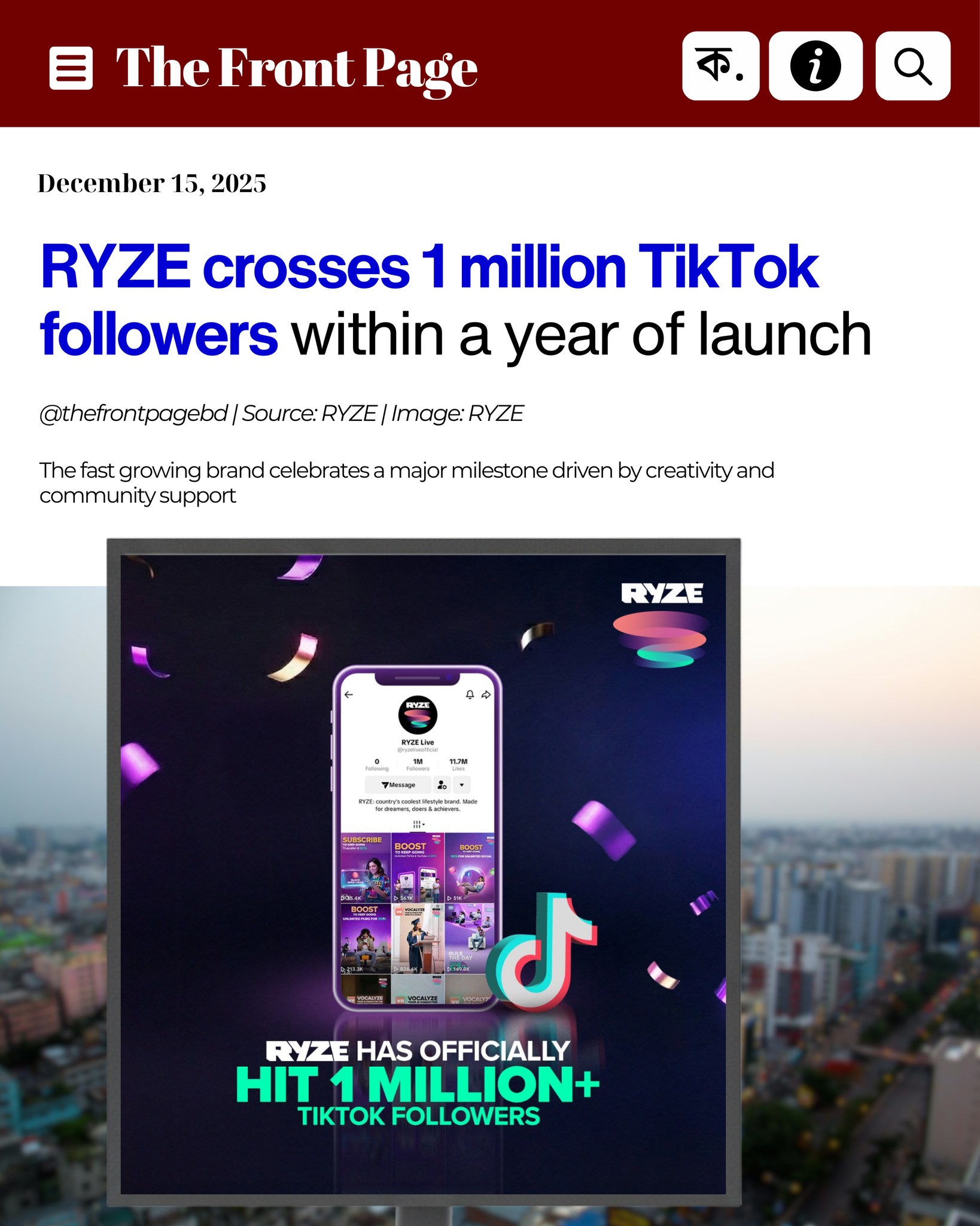 The Front - RYZE has reached 1 million followers on TikTok within just ...