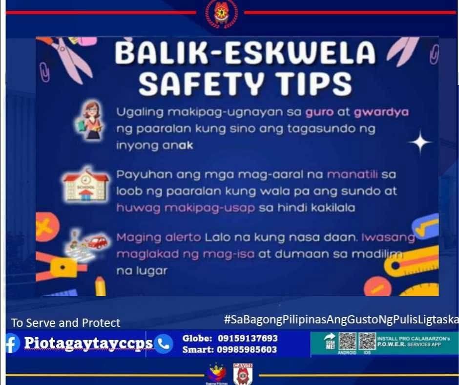 Tagaytay - BALIK ESKWELA SAFETY TIPS #ToServeandProtect # ...