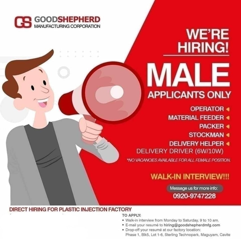 📢📢 We are Hiring!... - Good Shepherd Manufacturing Corp | Facebook