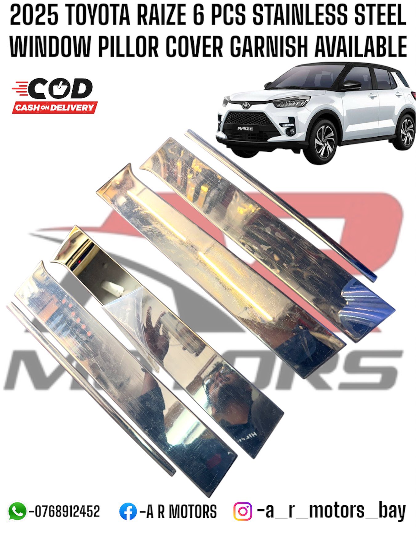 2025 TOYOTA RAIZE NEW STAINLESS STEEL 6PCS VIP PILLAR COVER