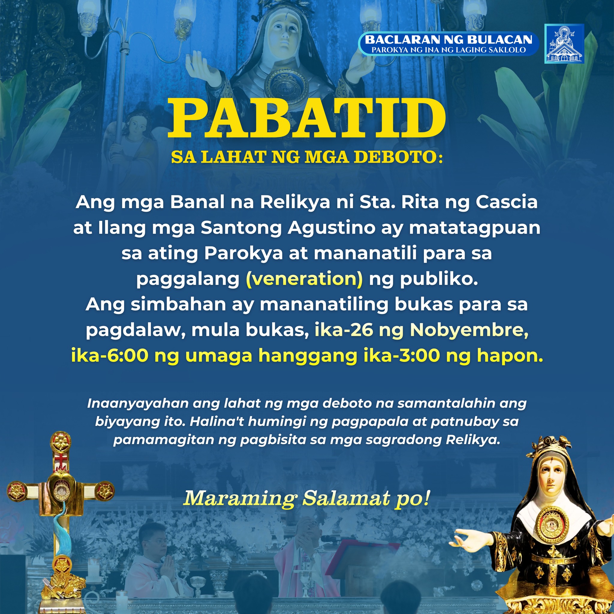 PABATID sa lahat ng mga deboto: Ang mga Banal na Relikya ni Sta. Rita ...