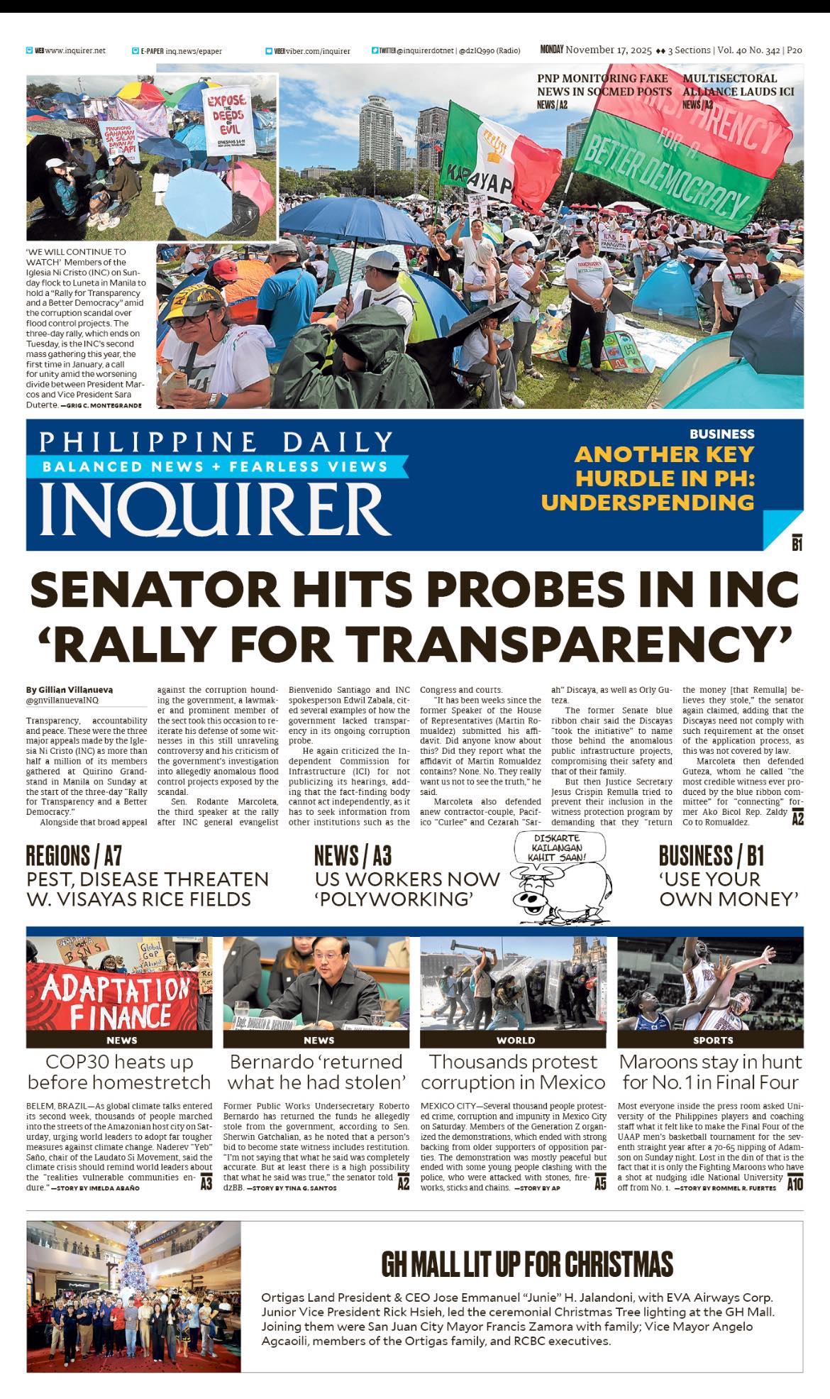 INQUIRER.net - Today's Inquirer front page (November 17, 2025). More at ...