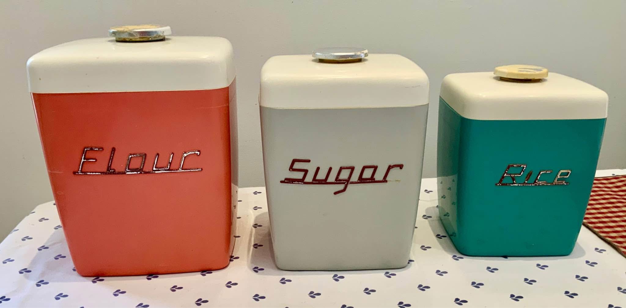 Vintage Retro Multicoloured Nally Ware Canisters x 3- 1950's