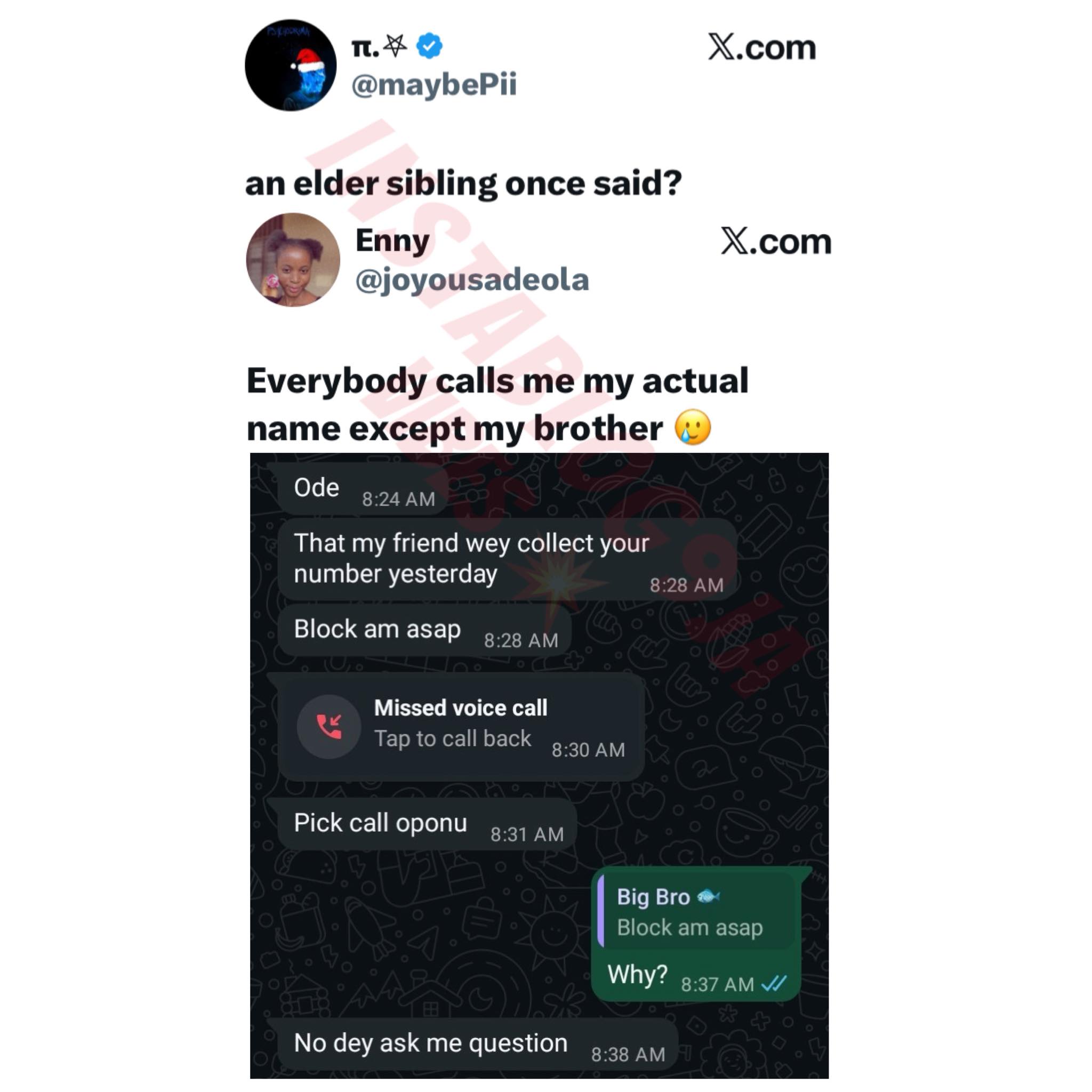 Instablog9ja - “A netizen shares how her brother refuses to call her by ...