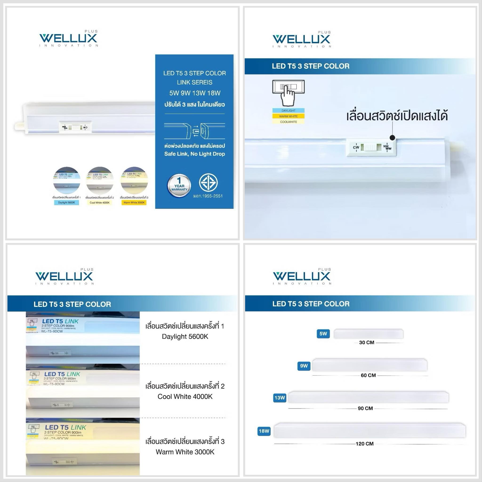SAENGTHAKSIN - ชุดราง LED T5 3 Step Color Brand : WELLUX 3 แสง ในชุด ...