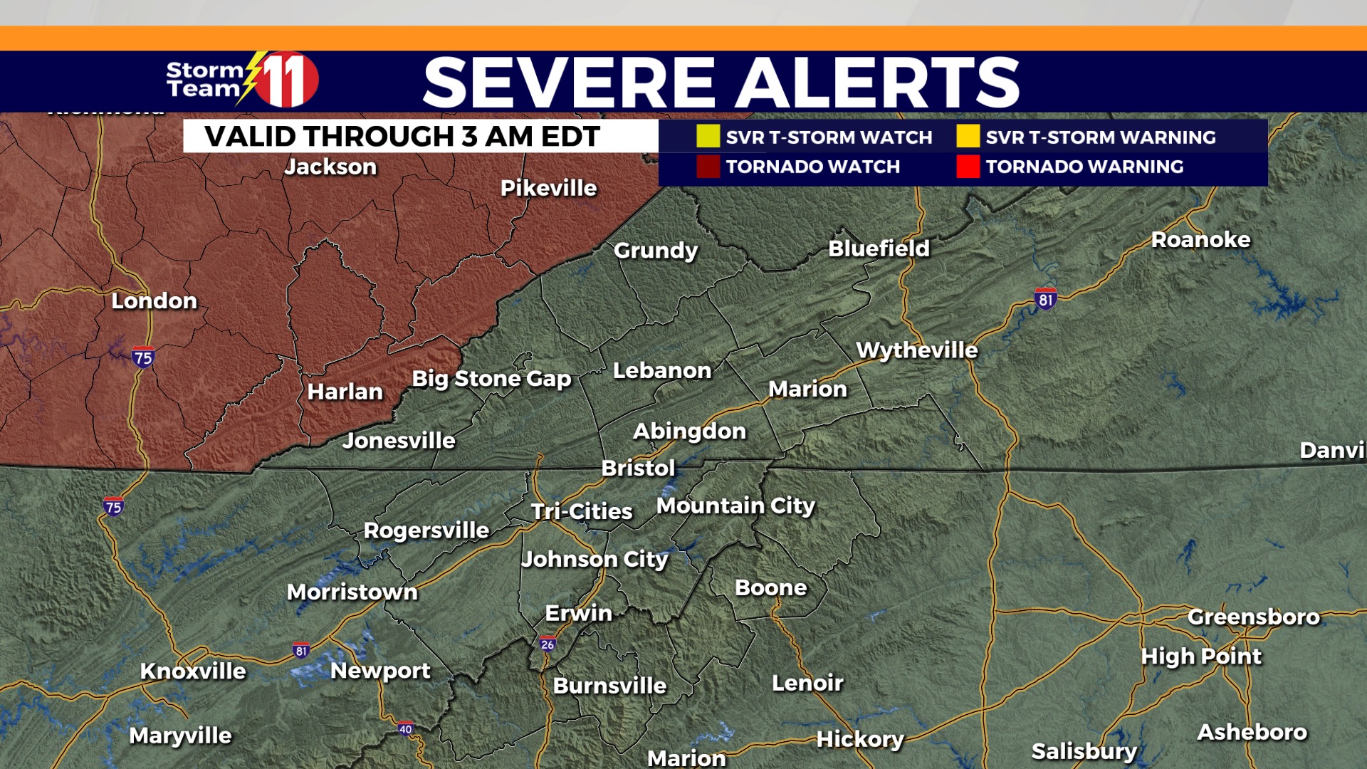 Mark - Tornado Watch until 3 AM EDT for all of eastern Kentucky. Storms ...