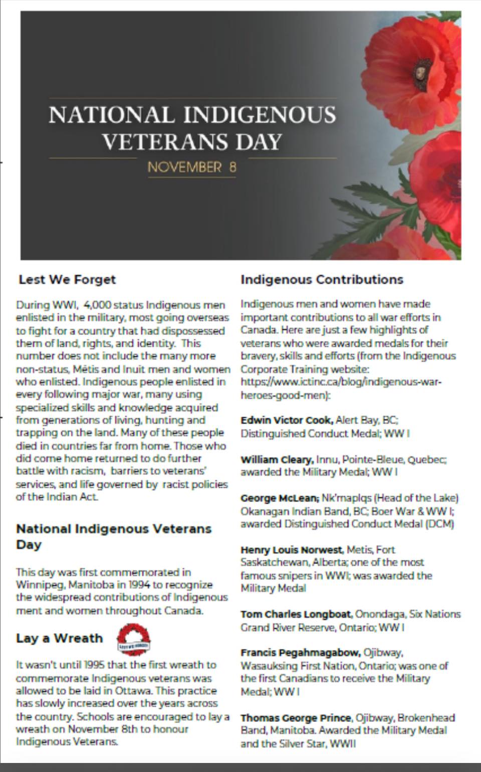 CUPE 947 - NATIONAL INDIGENOUS VETERANS DAY NOVEMBER 8 -... | Facebook