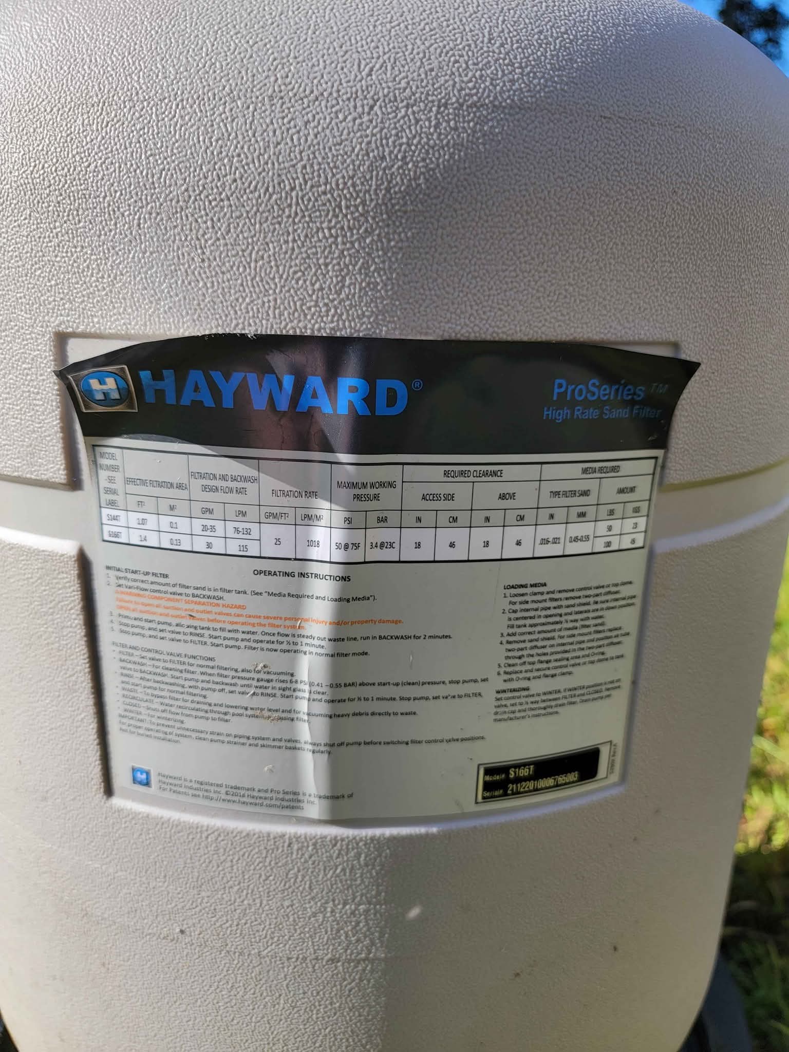 Hayward S166T sand pool filter - Pools & Spas - New Ipswich, New ...