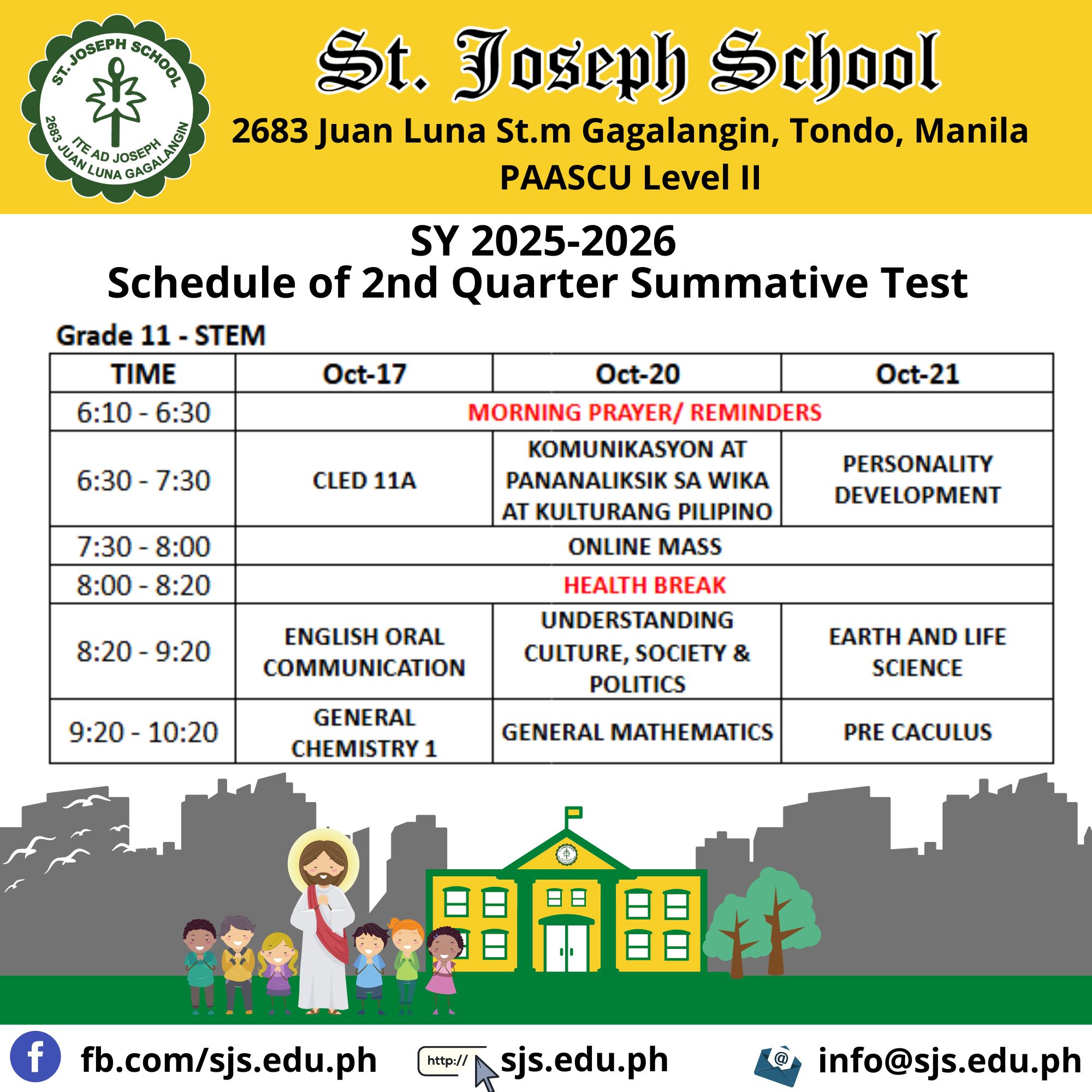 St. - SY 2025-2026 | Schedule of 1st Quarter Summative Test | Facebook