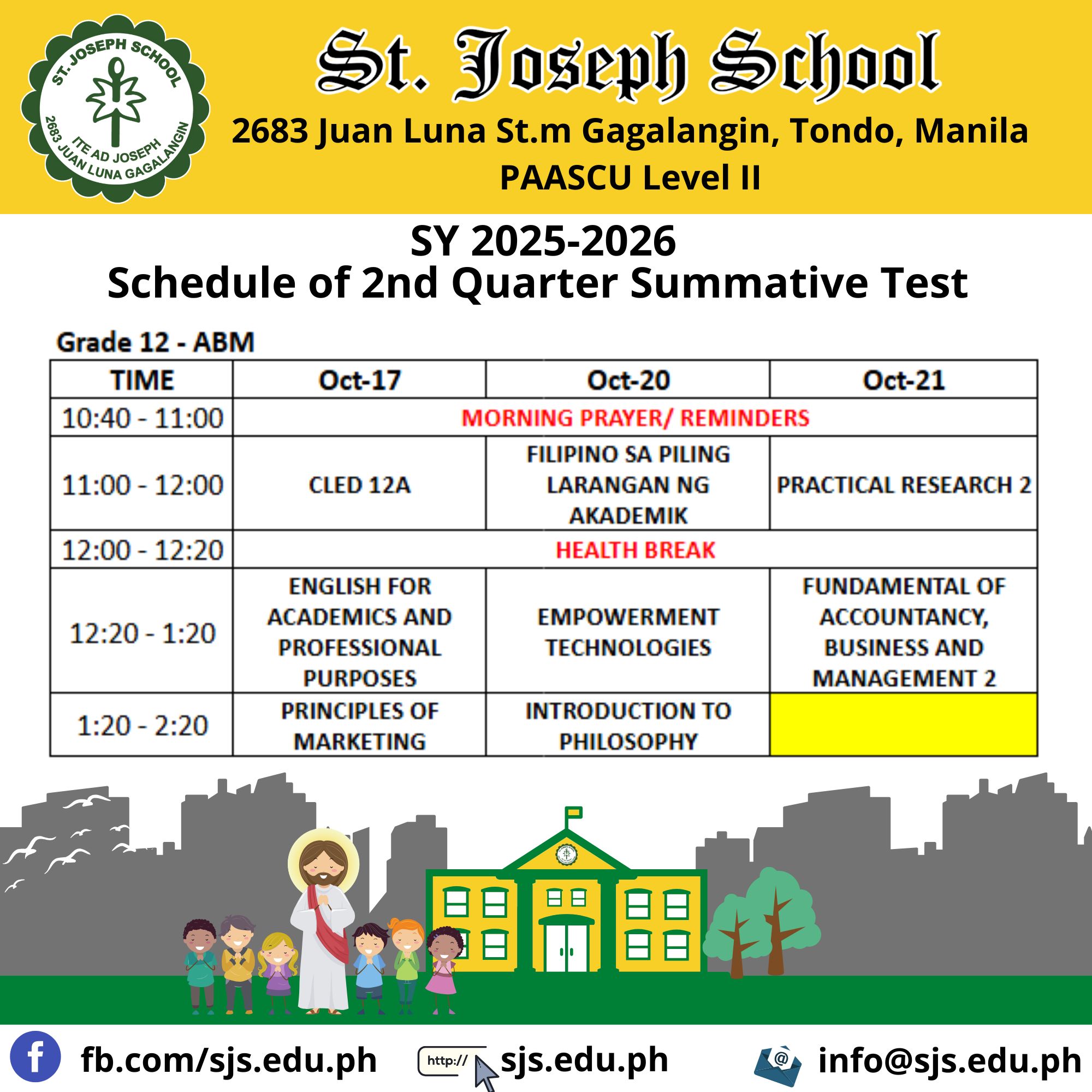 St. - SY 2025-2026 | Schedule of 1st Quarter Summative Test | Facebook