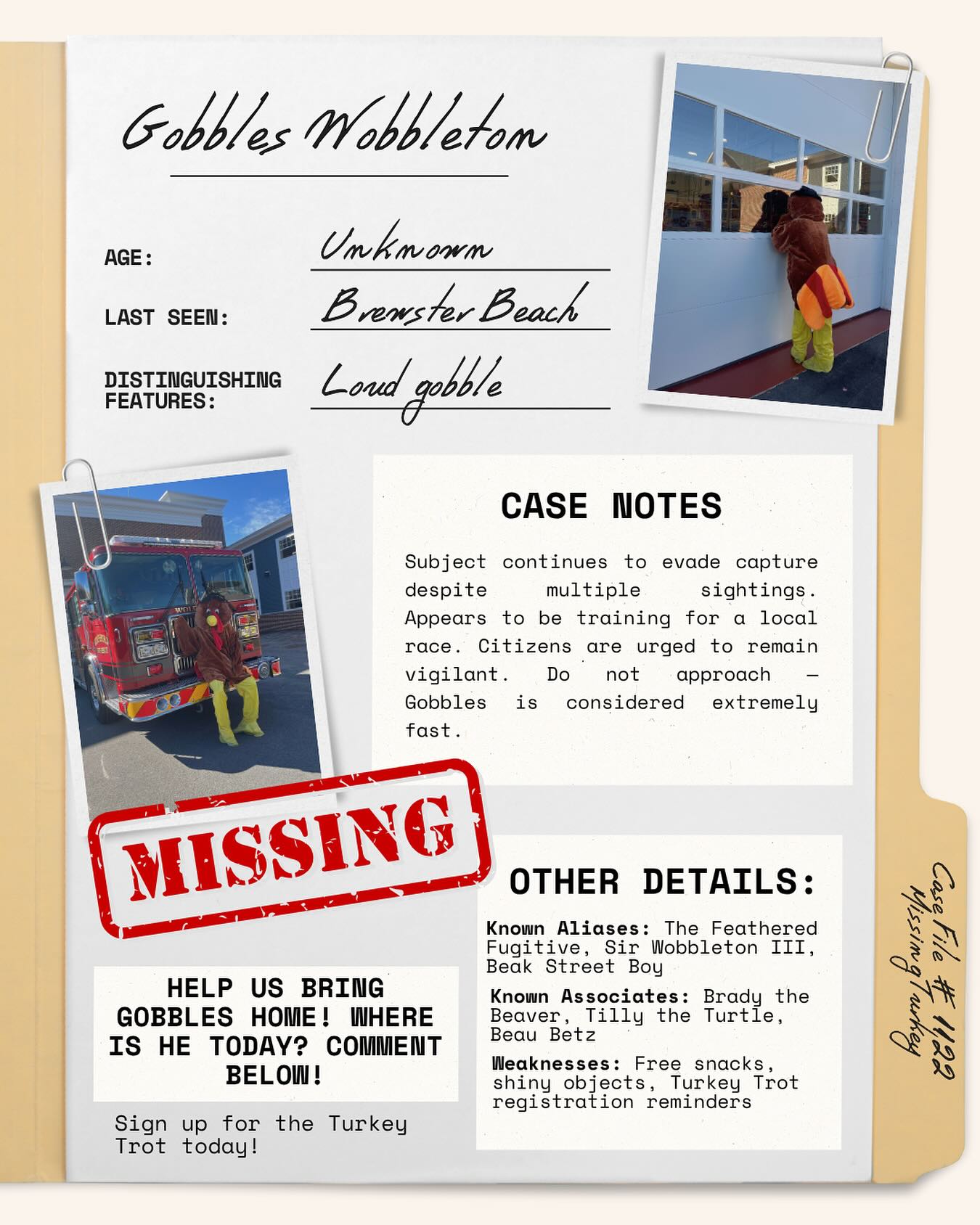Wolfeboro - 📁 CASE FILE #1122: MISSING TURKEY REPORT Gobbles was ...