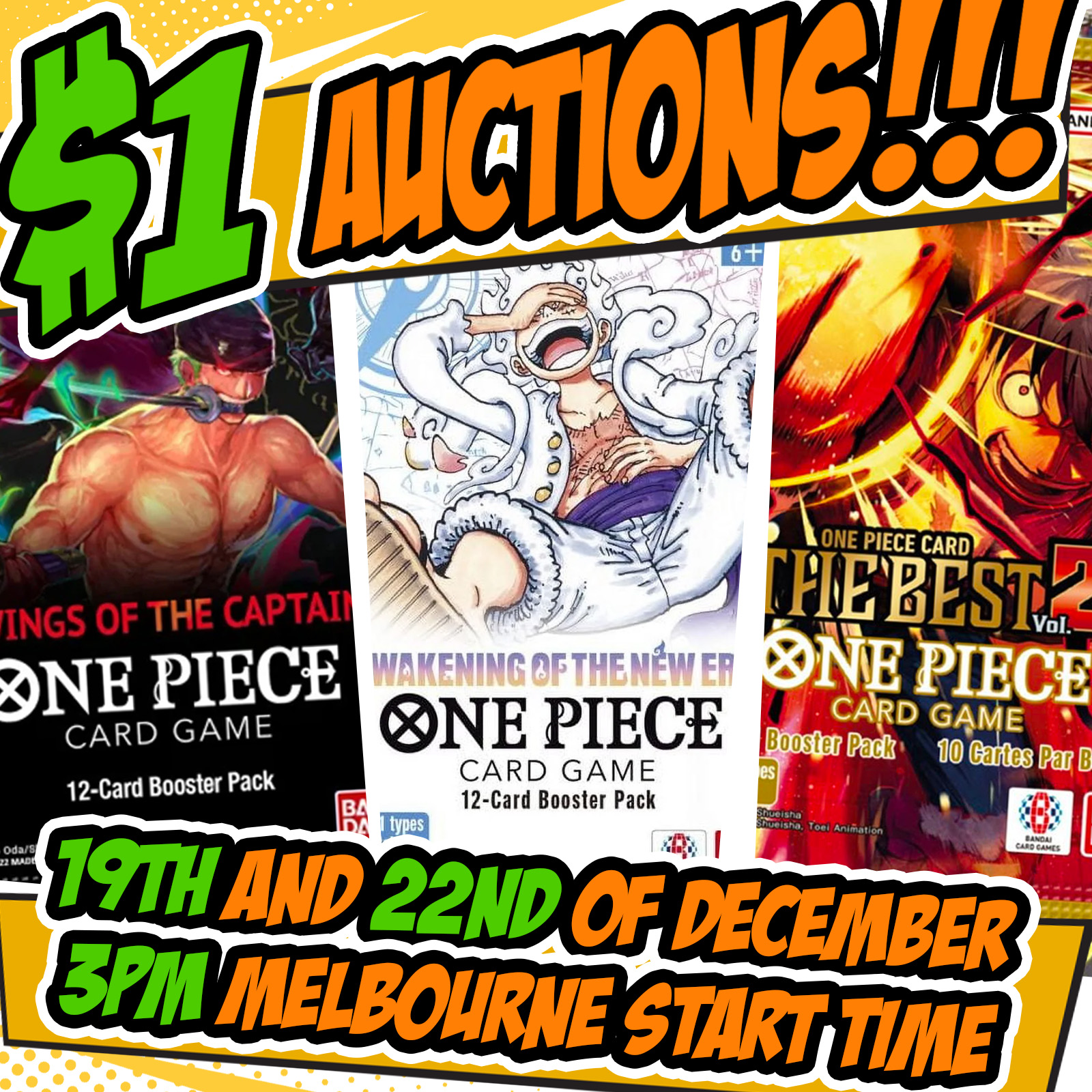 $1 AUCTIONS!!! We're going LIVE on eBay with $1 starting auctions on One  Piece TCG cards! Jump into the stream, place your bids, and see what you  can score starting from just