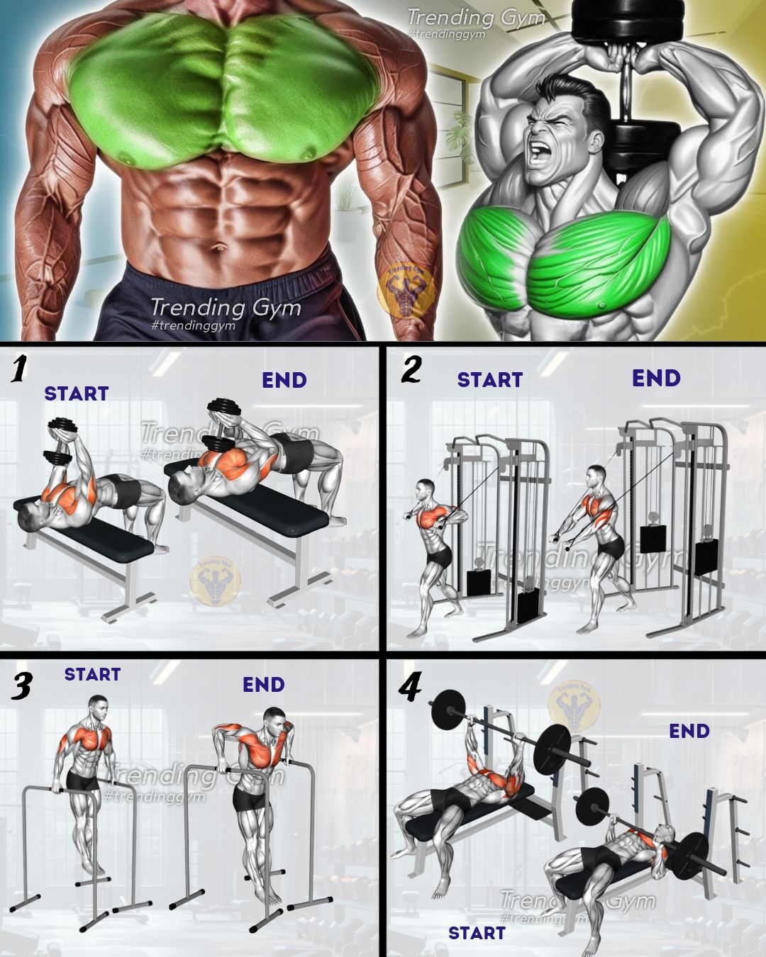Trending - Best Chest Workout Routine - Chest Day 🔥 ① Dumbbell Bench ...