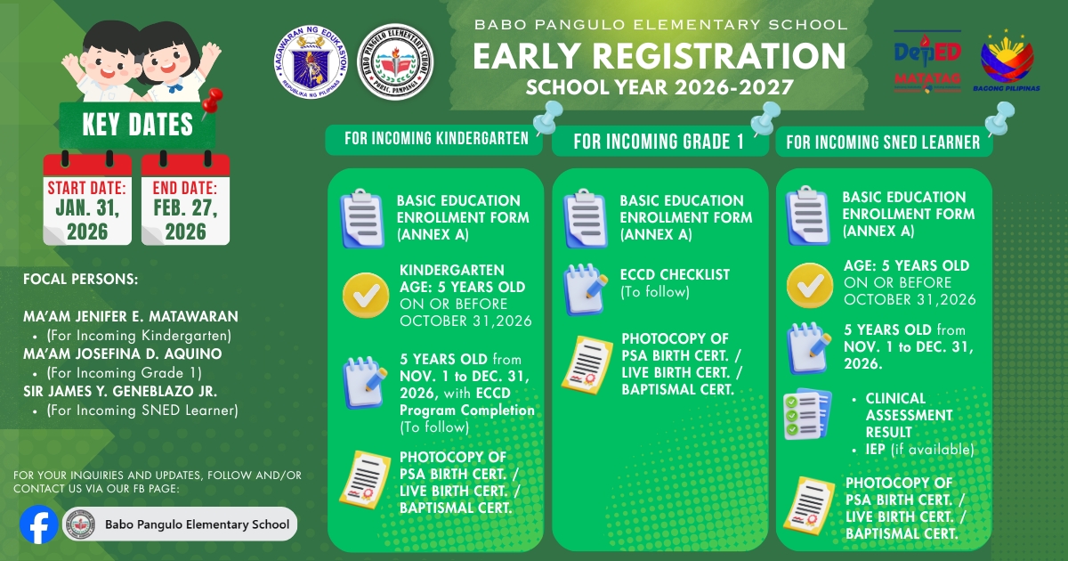 Babo - Para sa School Year 2026–2027, may early registration ang mga ...
